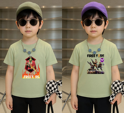Lecowar Boys Graphic Print Polyester Regular T Shirt(Green, Pack of 1)