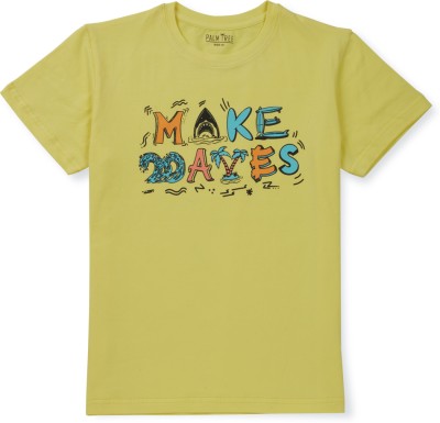 Palm Tree Boys Printed Cotton Blend Regular T Shirt(Yellow, Pack of 1)