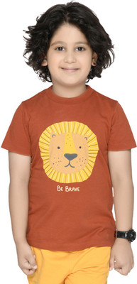 Spunkies Boys Typography, Printed Organic Cotton Regular, Slim T Shirt(Brown, Pack of 1)
