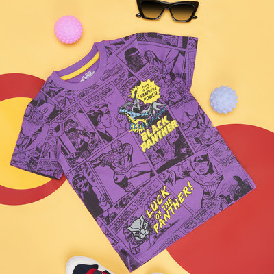 Pantaloons Junior Boys Solid Cotton Blend Regular T Shirt(Purple, Pack of 1)