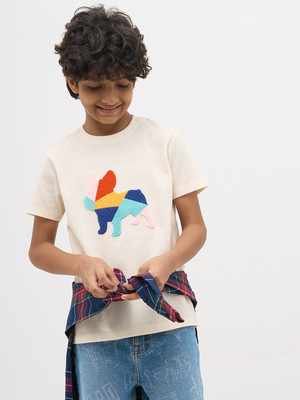 Jack & Jones Junior Boys Graphic Print Cotton Blend Regular T Shirt(Beige, Pack of 1)