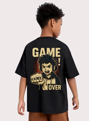 FASTCRY Boys Printed Pure Cotton Oversized T Shirt(Black, Pack of 1)