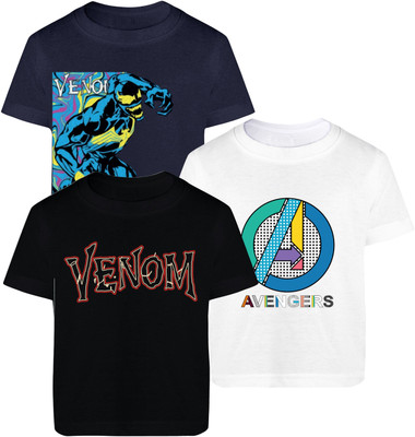 YK Marvel Boys Printed Cotton Blend Regular T Shirt(Multicolor, Pack of 3)