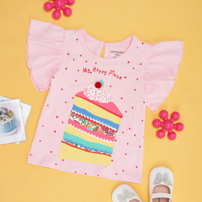 Pantaloons Baby Baby Girls Solid Pure Cotton Regular T Shirt(Pink, Pack of 1)