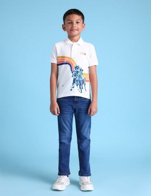 U.S. POLO ASSN. Boys Graphic Print Pure Cotton Regular T Shirt(White, Pack of 1)