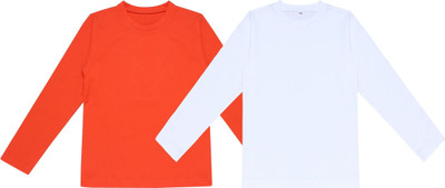UNFLD Boys Solid Pure Cotton Regular T Shirt(Multicolor, Pack of 2)