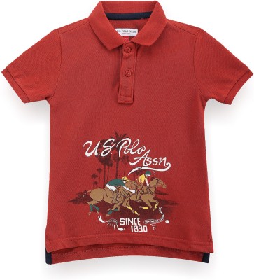 U.S. POLO ASSN. Baby Boys Printed Pure Cotton T Shirt(Red, Pack of 1)
