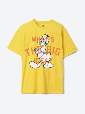 WYM TREND Boys Graphic Print Pure Cotton Regular T Shirt(Yellow, Pack of 1)