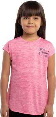 Under Fourteen Only Girls Tie & Dye Polyester Regular T Shirt(Pink, Pack of 1)