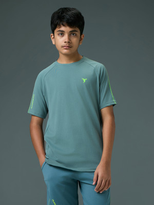 TECHNOSPORT Boys Solid Polyester Slim T Shirt(Green, Pack of 1)