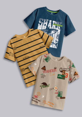 Codez Boys Printed Pure Cotton Regular T Shirt(Multicolor, Pack of 3)