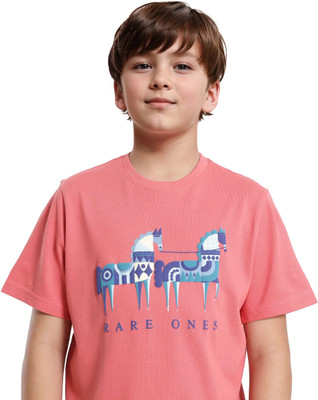 Rare Ones Boys Graphic Print Cotton Blend Regular T Shirt(Pink, Pack of 1)