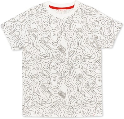 H By Hamleys Boys Printed Cotton Blend Regular T Shirt(White, Pack of 1)