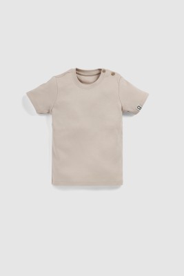 Sprog Collection Baby Boys & Baby Girls Solid Pure Cotton T Shirt(Beige, Pack of 1)