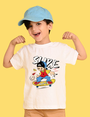 Nusyl Boys Graphic Print Cotton Blend Oversized T Shirt(White, Pack of 1)