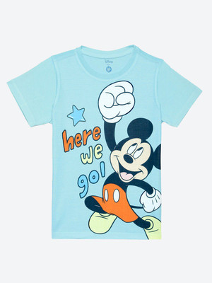 YK Disney Boys Graphic Print Pure Cotton Regular T Shirt(Blue, Pack of 1)