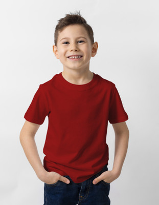 SURTI ENTERPRISES Boys Solid Pure Cotton Regular T Shirt(Maroon, Pack of 1)