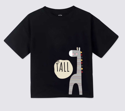 AALEKH Baby Boys & Baby Girls Printed Pure Cotton Regular T Shirt(Black, Pack of 1)