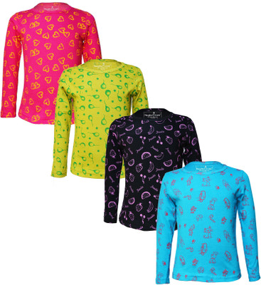 Eazy Trends Girls Printed Pure Cotton Regular T Shirt(Multicolor, Pack of 4)