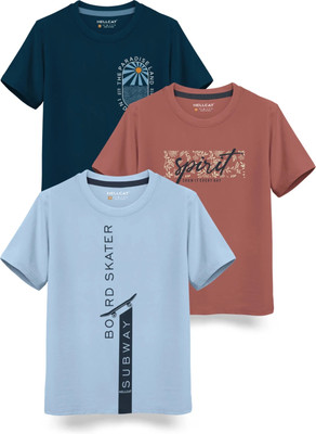 Hellcat Boys Graphic Print Cotton Blend Regular T Shirt(Light Blue, Pack of 3)