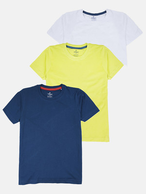 KiddoPanti Boys Solid Pure Cotton Regular T Shirt(Multicolor, Pack of 3)
