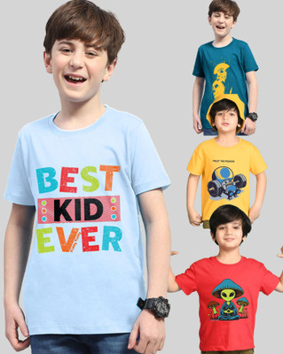 AOOSH Boys Printed Cotton Blend Regular T Shirt(Multicolor, Pack of 4)
