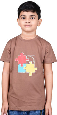 YOUMAA FAB Boys Graphic Print Cotton Blend Regular T Shirt(Beige, Pack of 1)