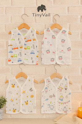 TinyVail Baby Boys & Baby Girls Printed Pure Cotton Regular T Shirt(White, Pack of 4)