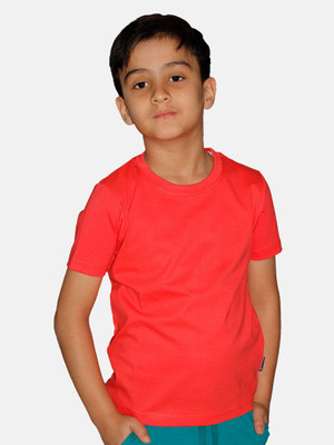 Kiddo Paanti Boys Solid Pure Cotton Regular T Shirt(Red, Pack of 1)