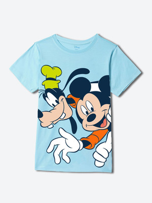 YK Disney Boys Graphic Print Polycotton Regular T Shirt(Light Blue, Pack of 1)