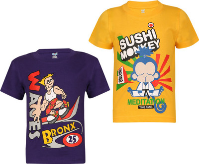 dongli Boys Printed Pure Cotton Regular T Shirt(Multicolor, Pack of 2)