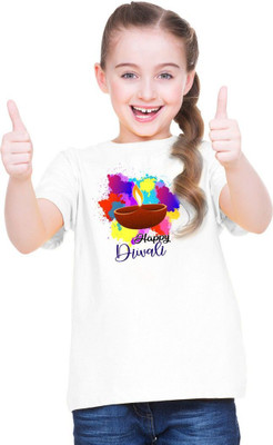 Mahi Fab Trend Girls Printed Polyester Oversized T Shirt(White, Pack of 1)