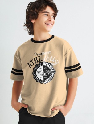 TRIPR Boys Graphic Print Cotton Blend T Shirt(Beige, Pack of 1)