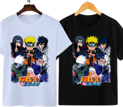 RAR Boys & Girls Graphic Print Polycotton Regular T Shirt(White, Black, Pack of 2)