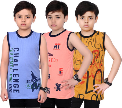 SANDOLL Boys Printed Pure Cotton Regular T Shirt(Multicolor, Pack of 3)