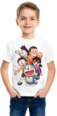 SNIFFY Boys Printed Polyester Regular T Shirt(White, Pack of 1)