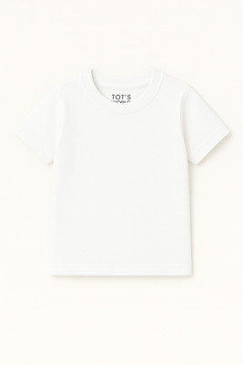 Tots World Boys & Girls Solid Pure Cotton Regular T Shirt(White, Pack of 1)