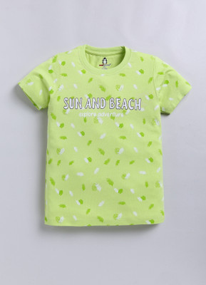 CRAZYPENGUIN ELITE Boys Printed Cotton Blend Regular T Shirt(Green, Pack of 1)