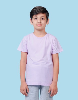 Nusyl Boys Solid Cotton Blend Regular T Shirt(Purple, Pack of 1)