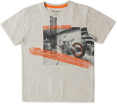 Pepe Jeans Boys Printed Cotton Blend Regular T Shirt(White, Pack of 1)