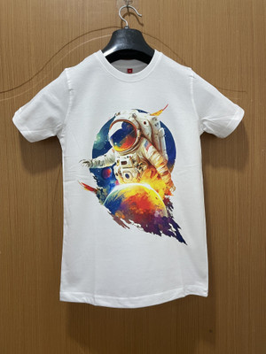 ONELYF Boys & Girls Printed Pure Cotton Regular T Shirt(White, Pack of 1)