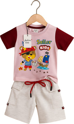 IG FASHION Baby Boys & Baby Girls Graphic Print Pure Cotton Regular T Shirt(Pink, Pack of 1)