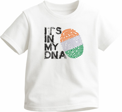 Luv My India Boys & Girls Graphic Print Pure Cotton Regular T Shirt(White, Pack of 1)