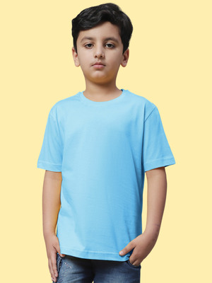 FBAR Boys Solid Pure Cotton Regular T Shirt(Light Blue, Pack of 1)