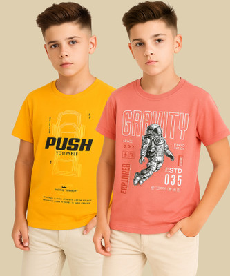 RASPY Boys Graphic Print Pure Cotton Regular T Shirt(Multicolor, Pack of 2)