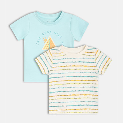 MINI KLUB Baby Boys Printed Pure Cotton Regular T Shirt(White, Pack of 2)