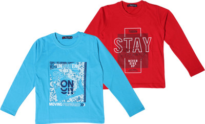 NeuVin Boys & Girls Printed Cotton Blend Regular T Shirt(Multicolor, Pack of 1)