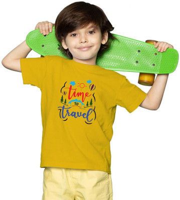 Mahifashion trend Boys Printed Polyester Oversized T Shirt(Yellow, Pack of 1)