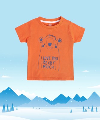 MINI KLUB Baby Boys Printed Cotton Blend T Shirt(Orange, Pack of 1)