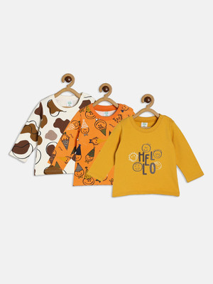 MINI KLUB Baby Boys Self Design Pure Cotton Regular T Shirt(Multicolor, Pack of 3)